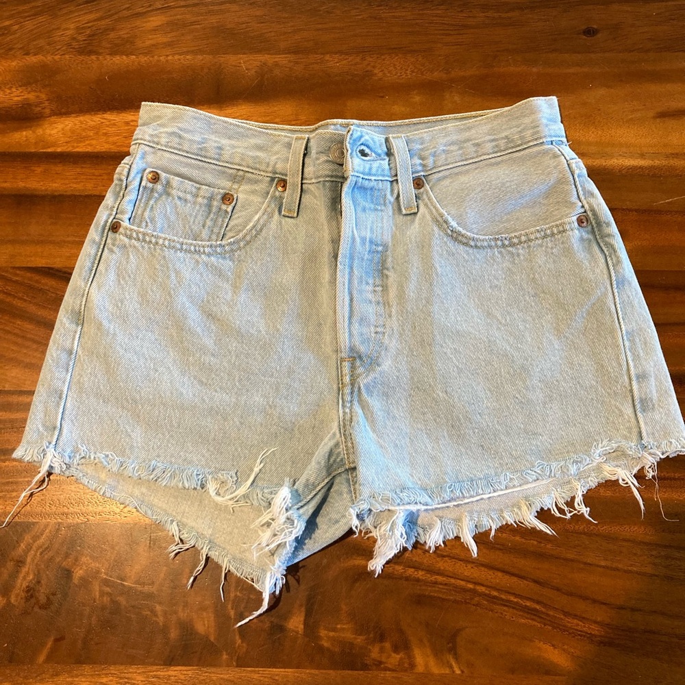 Levi's Blue Jean Shorts with Distressed Frayed Hem